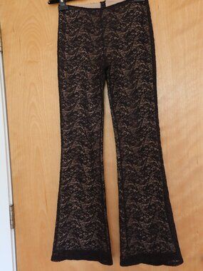 Black & tan lace dress pants wide leg Laundry by Shelli Segal vintage Y2K sz 2